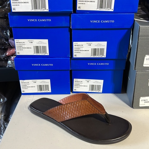 Vince Camuto Men’s Cognac Waylyn Woven Leather Upper Flip Flop Sandal NEW NIB - Picture 8 of 16